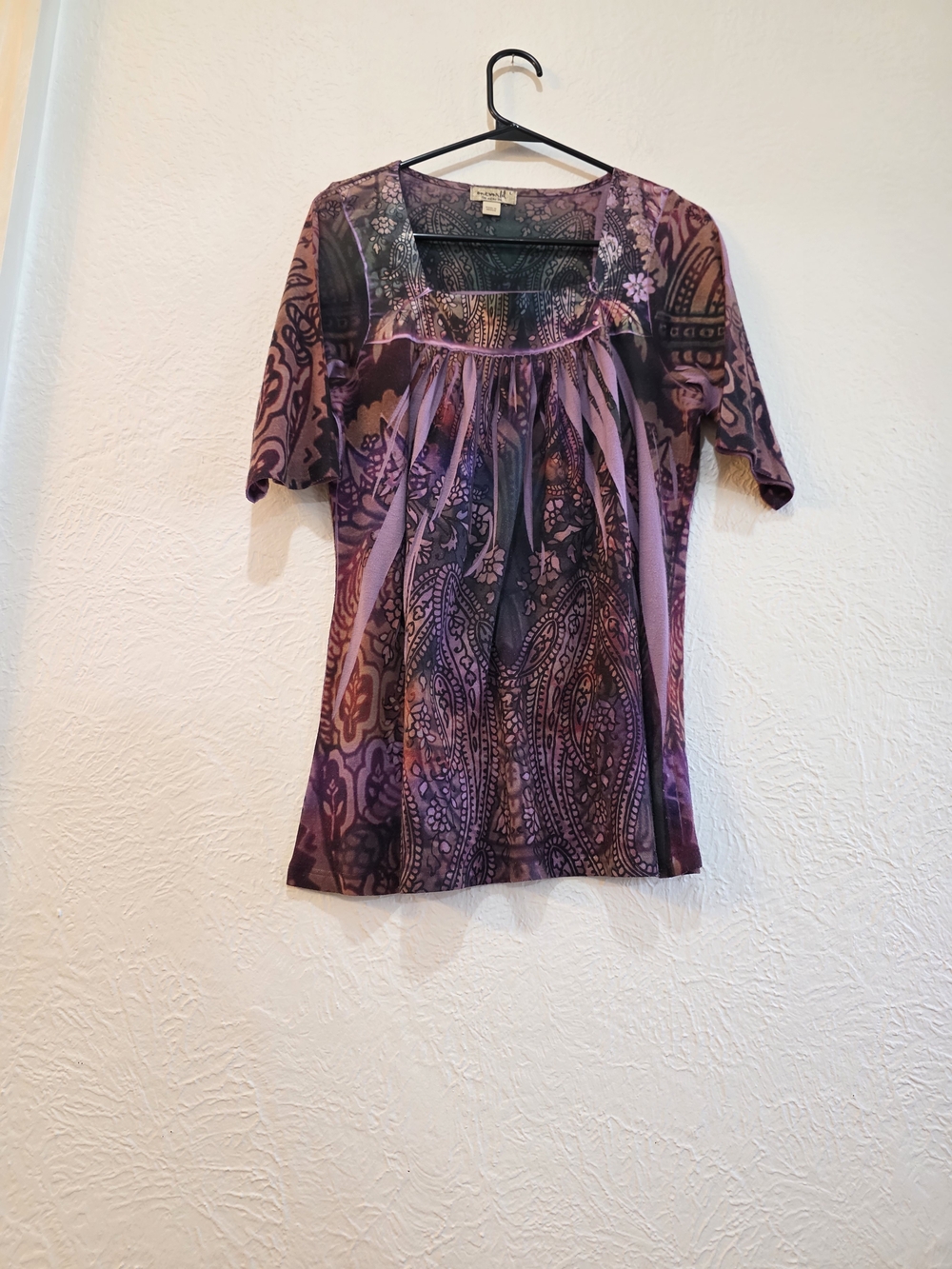 Whimsigoth One World Purple Paisley Square Neck Short Sleeve Tunic